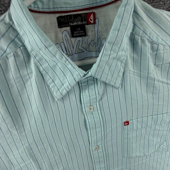 Quiksilver Large Striped Point Cotton Polyester Blue Men Pocket Button Up Shirt - Picture 2 of 15